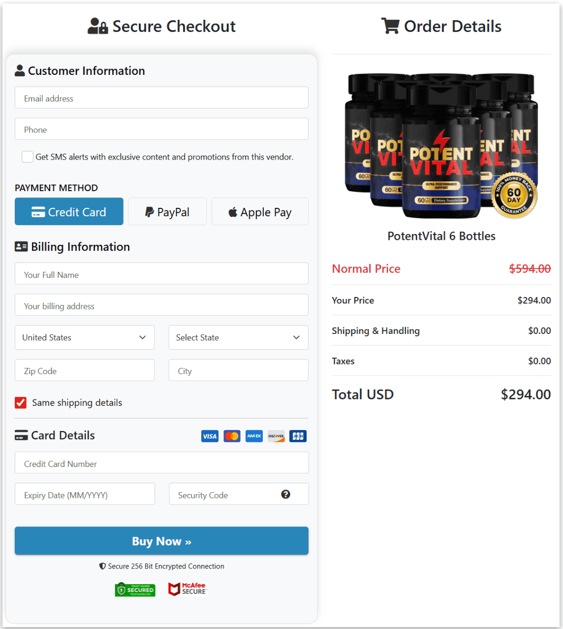 PotentVital Secure Checkout Page